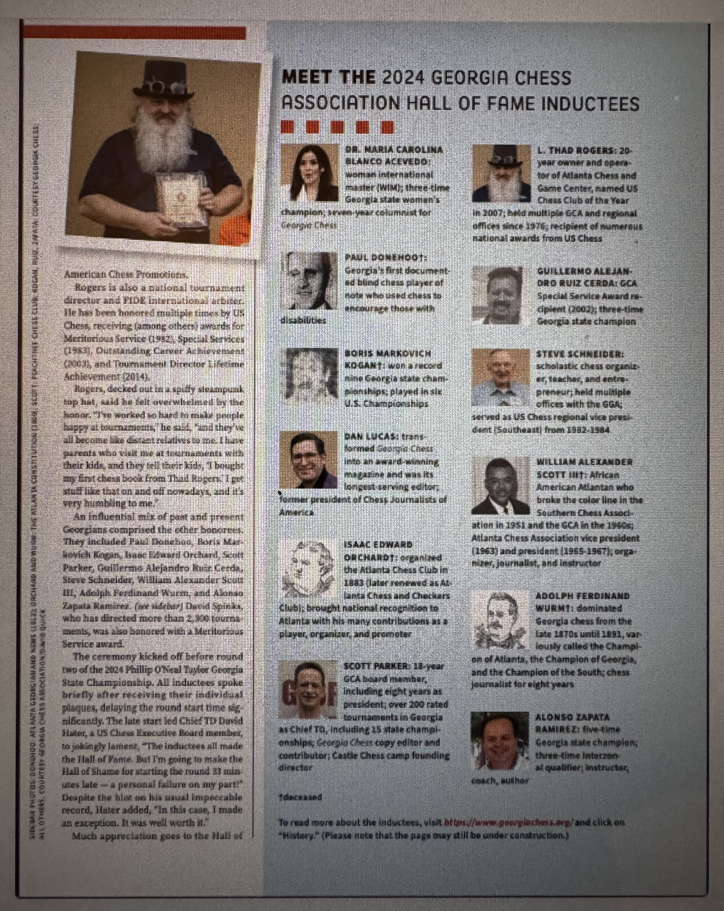 Georgia Chess Hall of Fame feature about Dr. Carolina Blanco